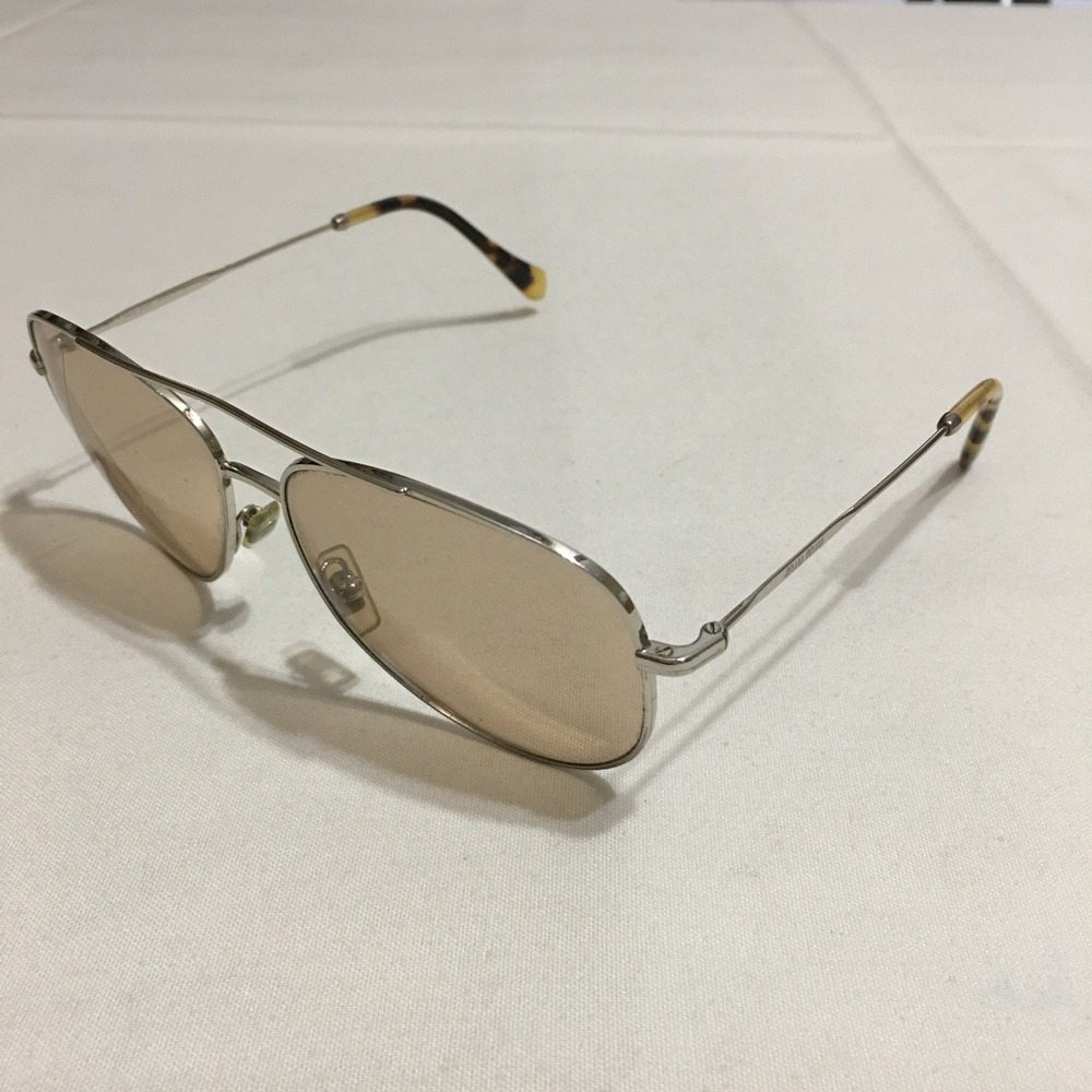 Miu Miu Aviator Sunglasses Womens Medium Silver Brown Tint Tortoise